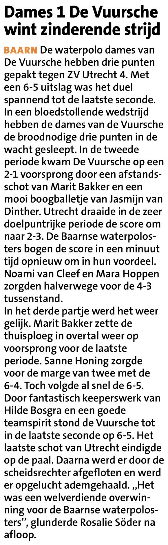 Dames 1 De Vuursche wint zinderende strijd