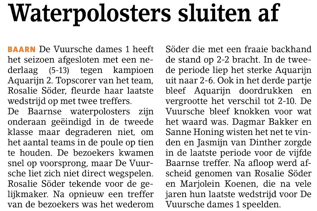 Waterpolosters sluiten af