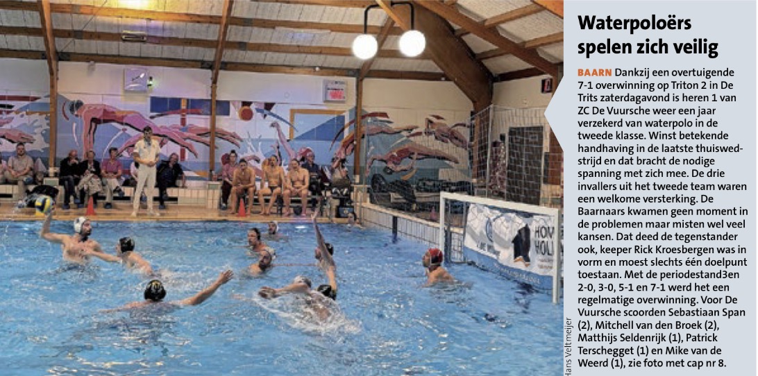 Waterpoloërs De Vuursche spelen zich veilig in De Trits