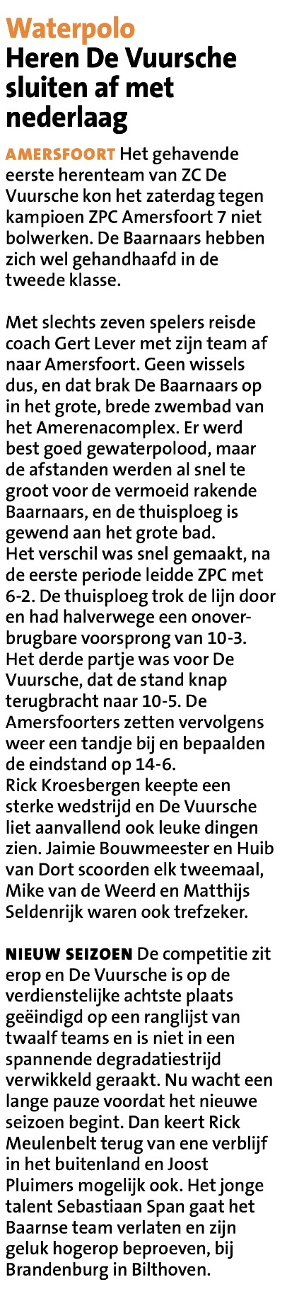 Heren De Vuursche sluiten af met nederlaag