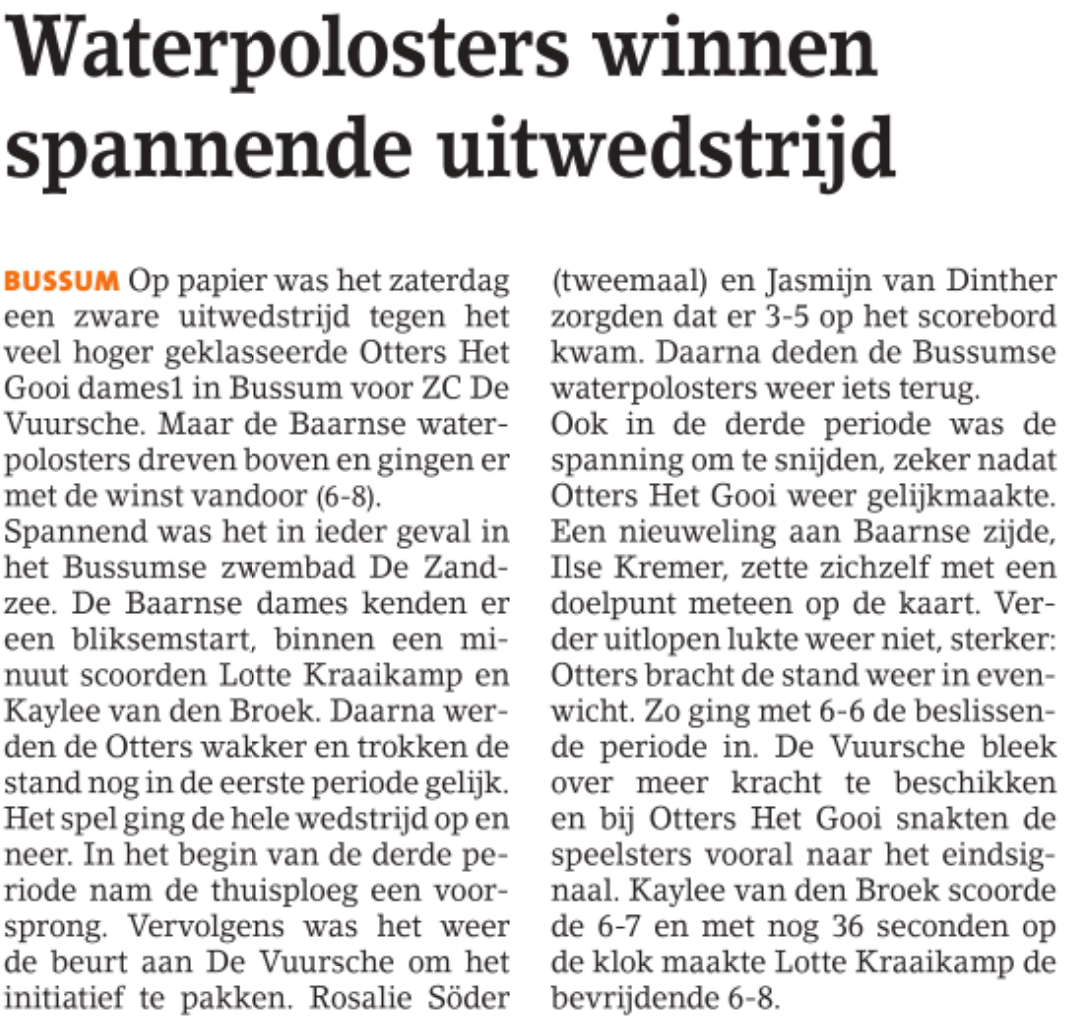 Waterpolosters winnen spannende uitwedstrijd